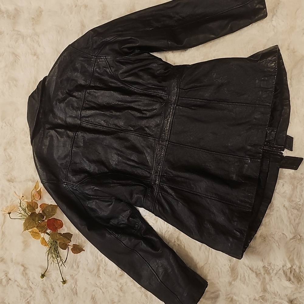 Kathy Ireland Genuine Black Leather Anorak Jacket Womens XL Versatile Bikercore - Picture 8 of 15